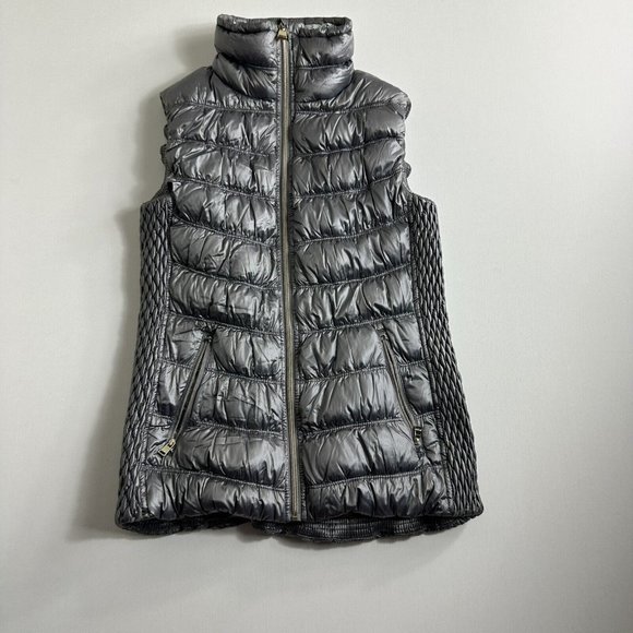 Calvin Klein‎ Metallic Silver Duck Down Puffer Vest Full Zip Quilt Women Small - Picture 1 of 12